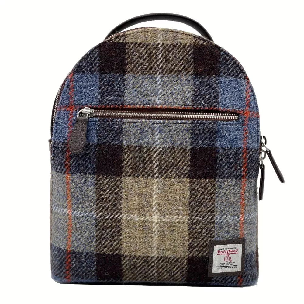 Blue Brown Tweed Backpack
