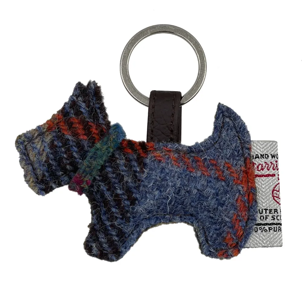 Dog Keychain Blue/Brown Harris Tweed