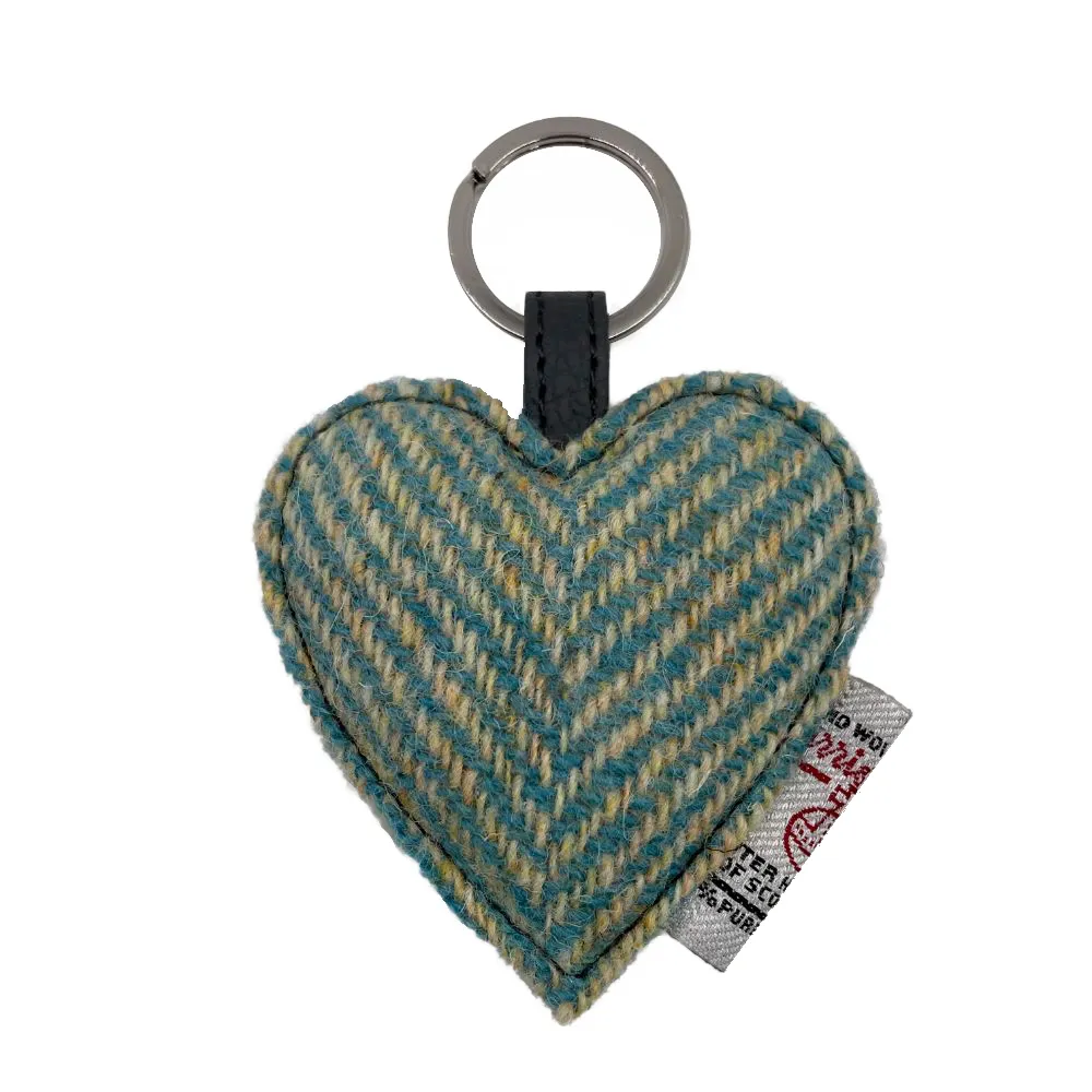 Turquoise Herringbone Heart Keyring